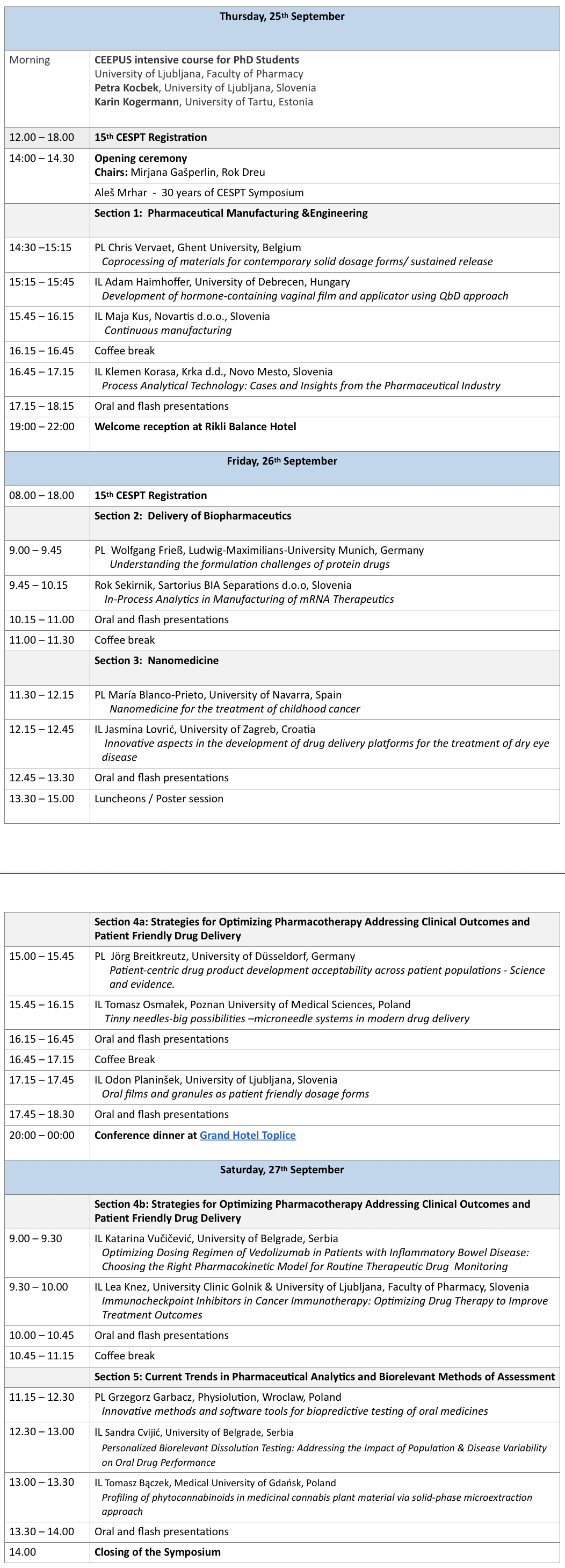 CESPT - scientific programme